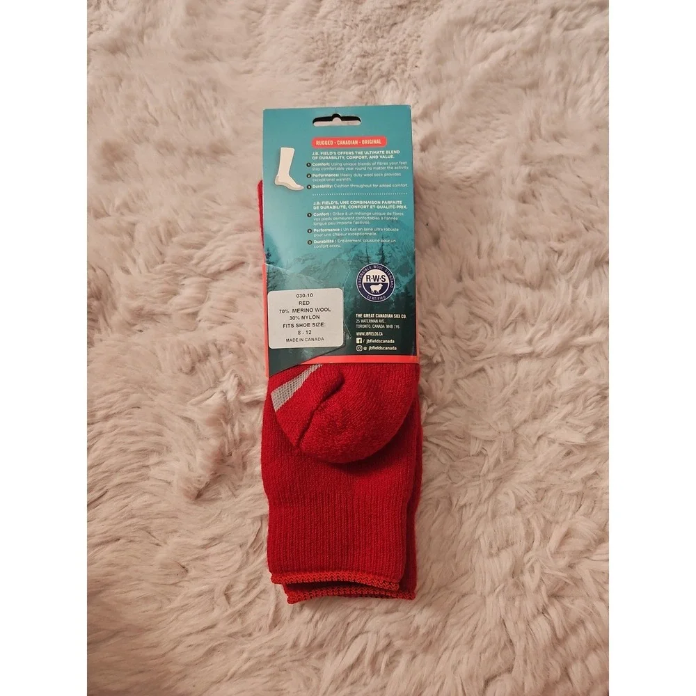 J.B. Field's Icelandic Thermal Socks Red Merino Wool Size L 8-12 NWT